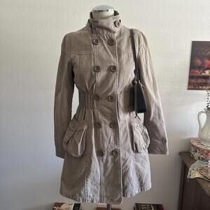 Double breasted high collar trench coat
